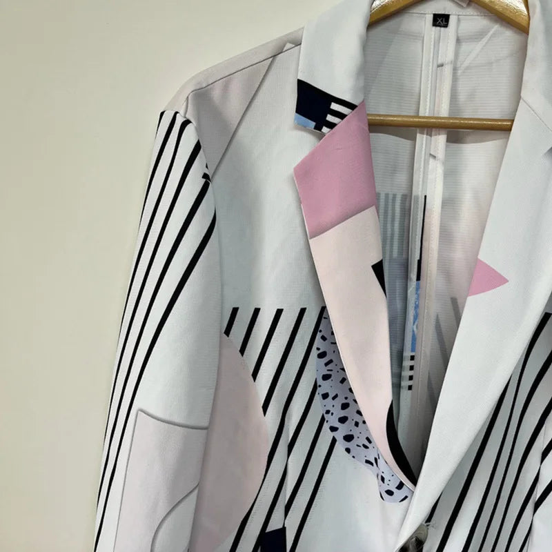 PFHQ Men's Asymmetric Irregular Printed Blazers Thin Niche Designer Trendy Pockets Summer Male Button Jackets Original 21Z4552