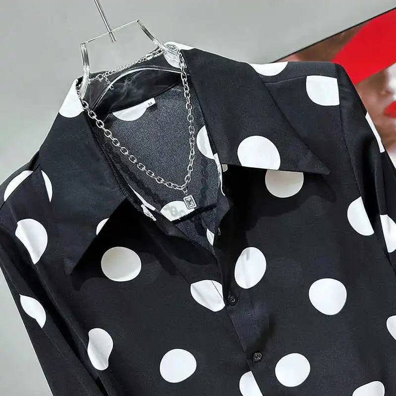 PFHQ Men's Polka Dot Printed Shirts Summer Thin Long Sleeved Design Niche Chiffon Single Breasted Comfortable Tops Male 21Z4323