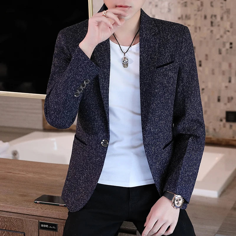 2023  Men Blaze Fashion Handsome All Fashion Handsome Korean Version Slim Boutique Business Leisure Four Seasons  Polyester