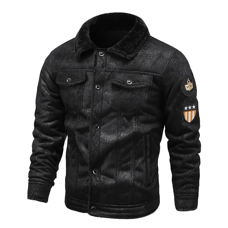 2022 Autumn Winter Thicken Warm Fleece Leather Jacket Coat Men's Shearling Outdoor Casual Motorcycles Bomber Biker