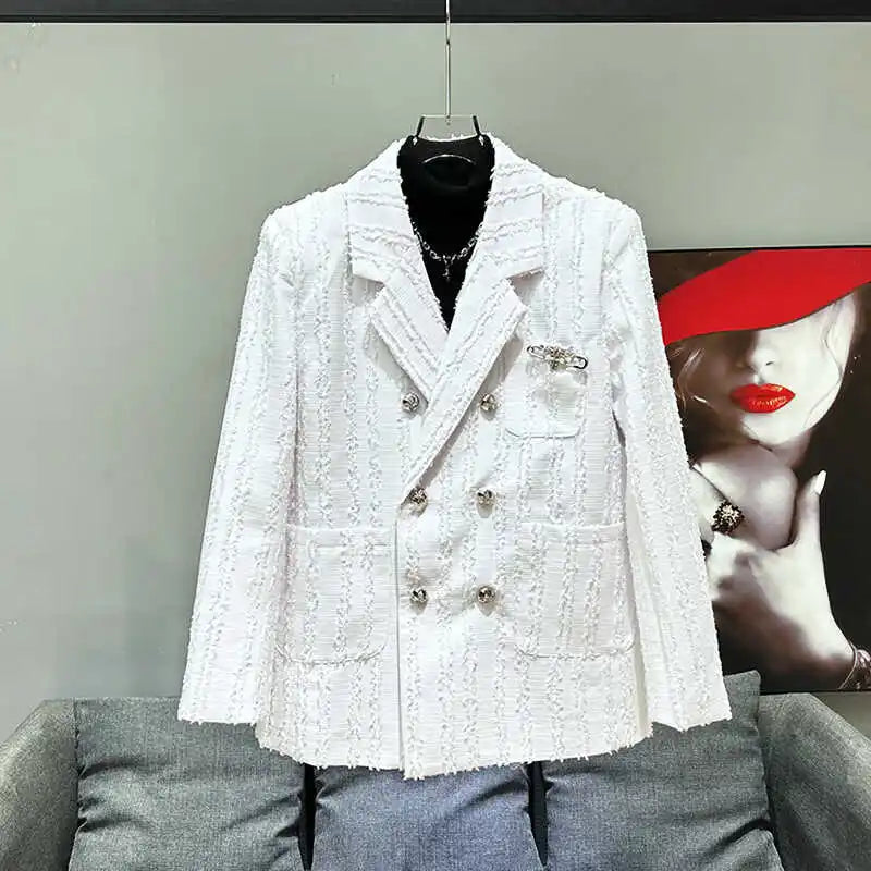 PFHQ New Suit Jackets Men's Double Breasted Loose Delicacy Autumn Metal Decoration Temperament Blazer Male Original Coat 21Z4339