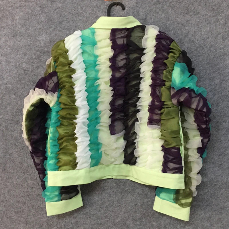 PFHQ Men's Trendy Colorful Contrast Organza Jackets Loose Fitting Sweater Cool Light Luxury High Quality Creativity Coat 21Z1424
