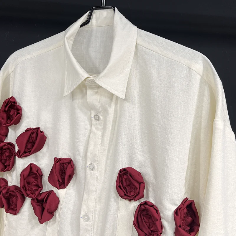 PFHQ Autumn Men's Embroidered Tops Long Sleeved Casual Loose Fitting Sun Protection Creativity Flowers Patchwork Shirts 21Z2008