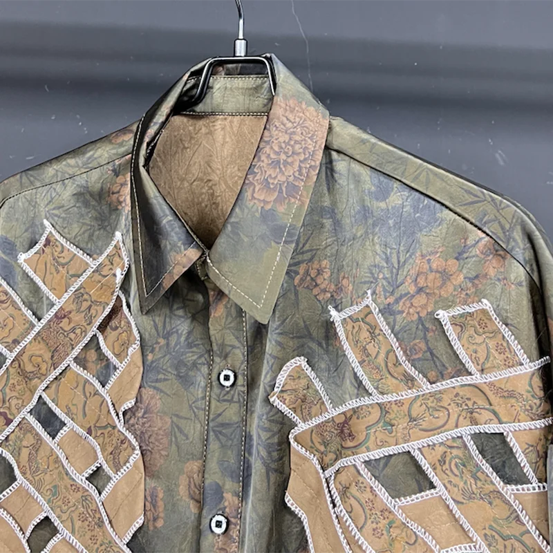 PFHQ Ice Silk Cool Shirts Men's Summer Long Sleeved Chinese Vintage Sun Protection Light Luxury Print Personality Tops 21Z4529