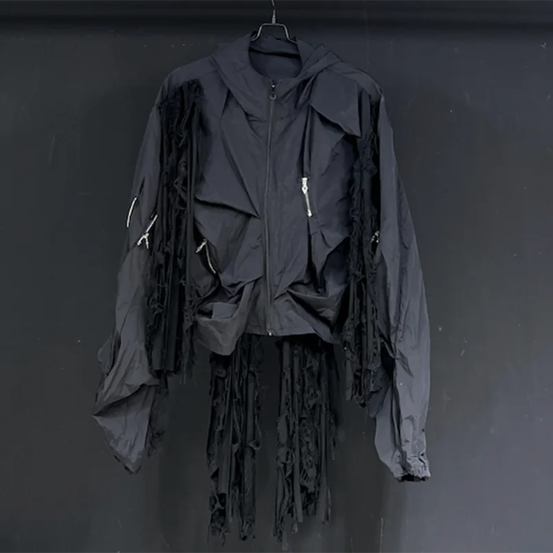 PFHQ Men's Design Short Tassel Sunscreen Jacket 2024 New Summer Solid Color Long Sleeve Darkwear Male Tops Fashion 21Z5001