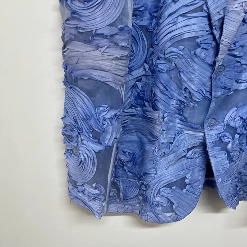 PFHQ Three-dimensional Floral Plate Male Clothing Fashion Light Luxury Single Breasted Perspective Suit Jackets Summer 21Z4410