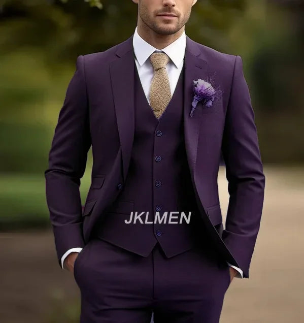 3 Piece Army Green Business Suit Men Tuxedos Groom Groomsman Prom Wedding Party Formal  Set Jacket Vest Pants