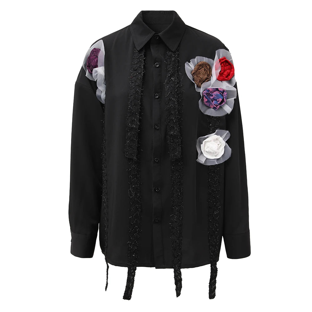 PFHQ Personality Men's Flower Decorate Long Sleeve Shirt Original New Advanced Niche Design Light Luxury Tops Summer INS 21F3035