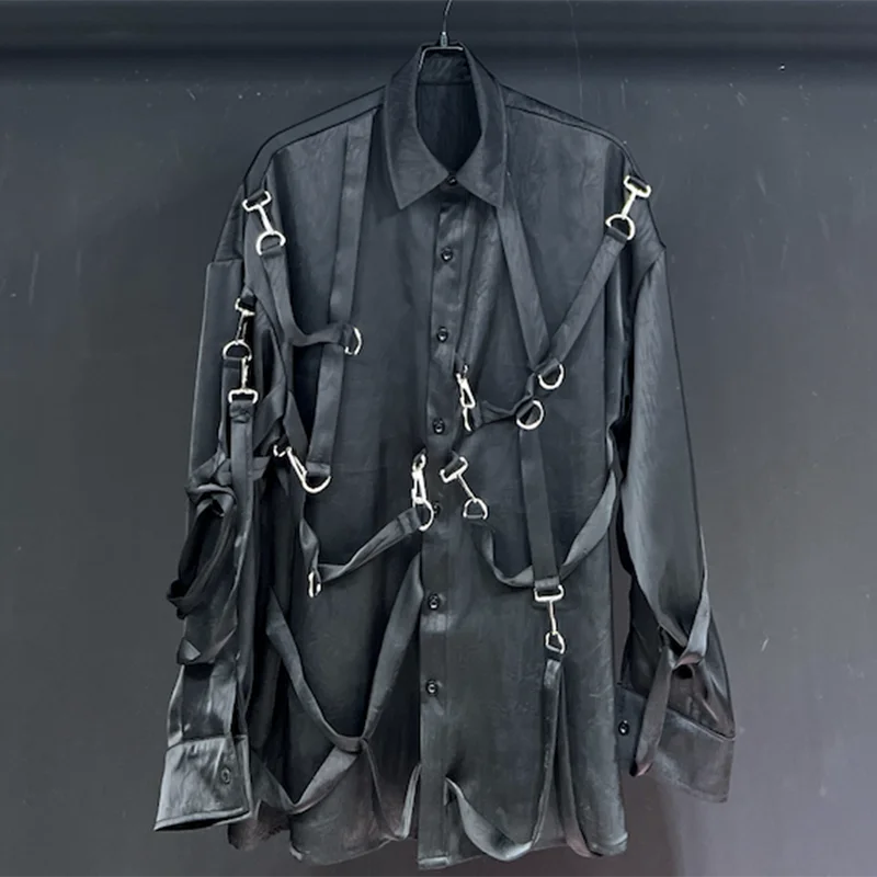 PFHQ Men's New Loose Shirts Long Sleeved Darkwear Single Breasted Ribbon Design Male Summer Lapel Advanced Outdoor Tops 21Z4467