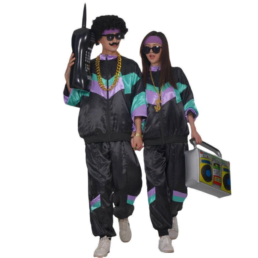 80s 90s Retro Disco Suit Adult Men Cosplay Party Stage Costume Fashion Color Matching Retro Sportswear Suit