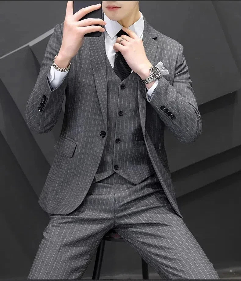 S-8025  Striped suit set for men, Korean version business slim fit dress, casual suit jacket