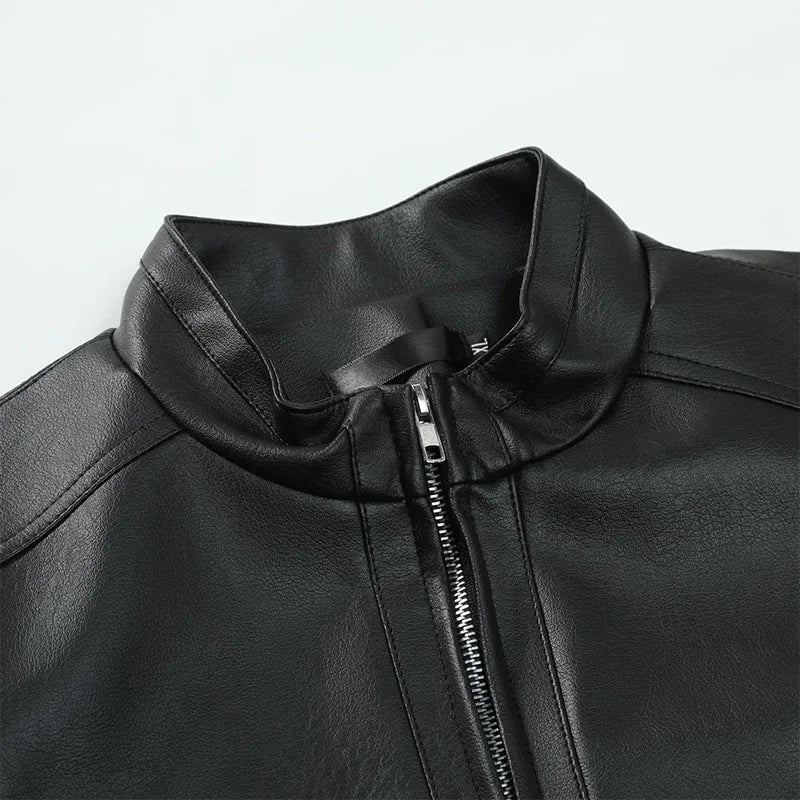 High Quality Men's Casual Leather Jacket Spring & Autumn Motorcycle Jacket Stand Collar Windproof Streetwear Coat S-5XL