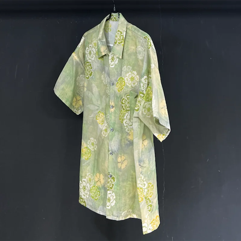 PFHQ Men's Printed Short Sleeve Shirts Niche Thin Breathable Turn-down Collar Pockets Comfortable Male Tops Summer Chic 21Z5024
