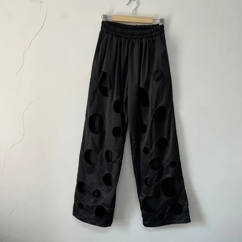 PFHQ Men's Summer Hole Sexy Pants Trendy Loose Fitting Elastic Waist Perforated Personality Streetwear Male Trousers New 21Z4660