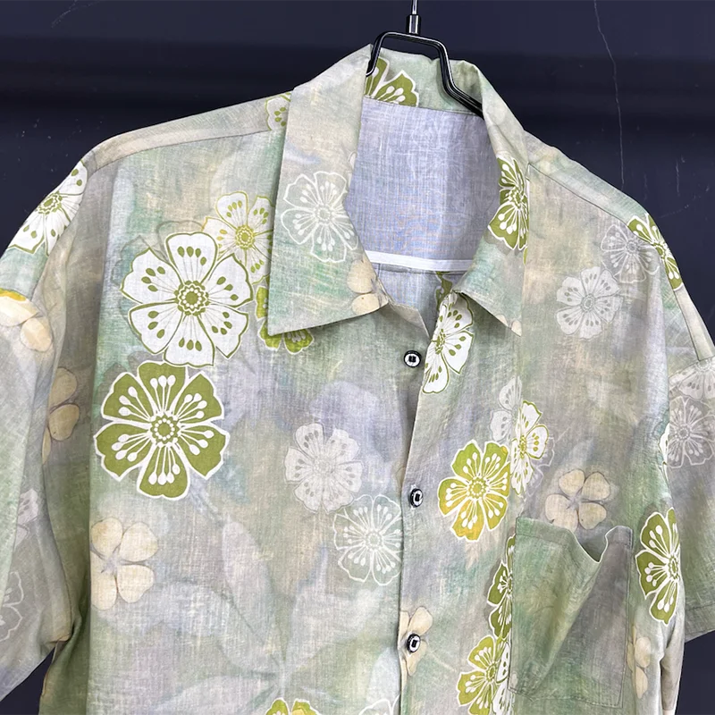 PFHQ Men's Printed Short Sleeve Shirts Niche Thin Breathable Turn-down Collar Pockets Comfortable Male Tops Summer Chic 21Z5024