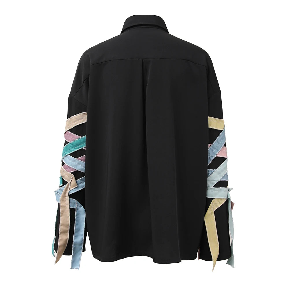 PFHQ Autumn Men's Loose Patchwork Colorful Creativity Shirts Chic Single Breasted Outdoor Personality Light Luxury Tops 21Z2004