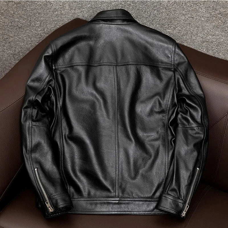 Fashionable New Leather Jacket Men Lapel Leather Jacket Autumn Winter Solid Color Trendy Loose Leather Jacket