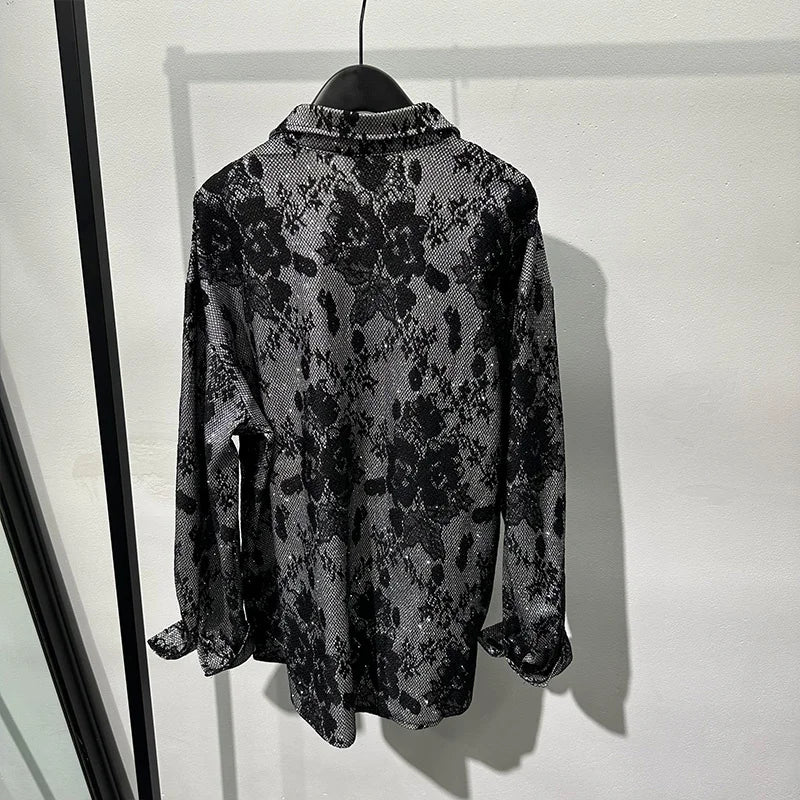 PFHQ Autumn Men's Darkwear Lace Embroidery Shirts Loose Fashionable Long Sleeved High Street Print Light Luxury Ins Tops 21Z1198