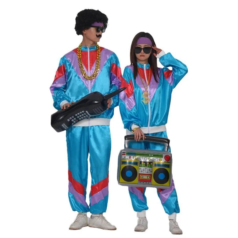 80s 90s Retro Disco Suit Adult Men Cosplay Party Stage Costume Fashion Color Matching Retro Sportswear Suit