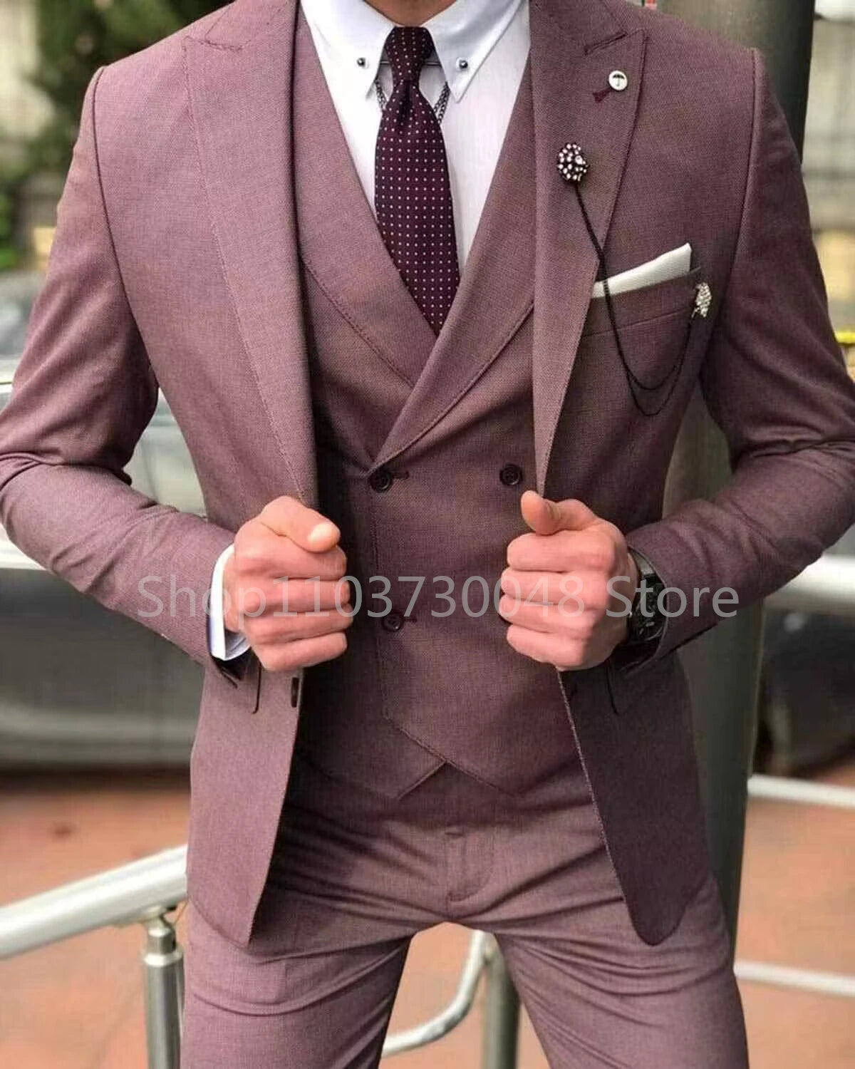 Fashion Men's 3 Pieces Suits Slim Fit Groomsmen Tuxedos Formal Wedding/Business Men Suits Jacket+Vest+Trousers for Party