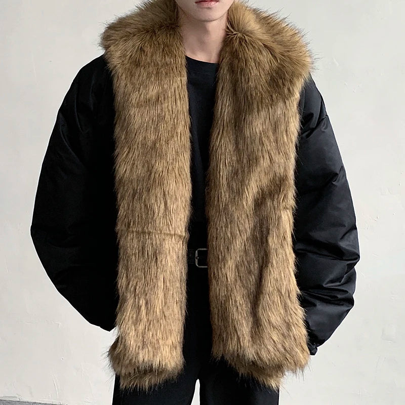 PFHQ Men's Fur Cotton Coat Niche Design Autumn Texture Warm Top Collar Detachable Patchwork Winter Male Padded Jacket 9C3603