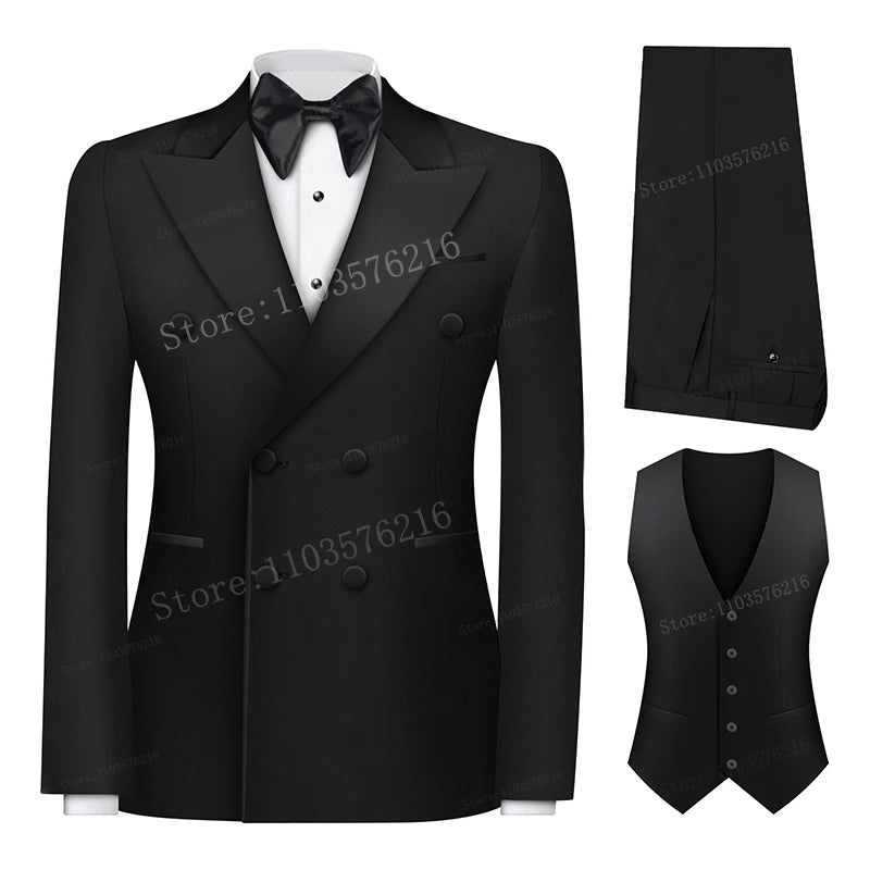 Luxury 3 Pieces Men's Suits Jewel Decoraction Jacket Vest Pants Suit for Party Prom Wedding Groom