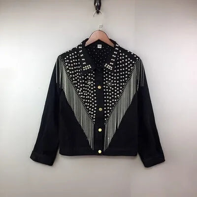 PFHQ Men's Denim Coat Short Heavy Industry Bead Tassel Korean Stage Performance Handsome Delicacy Popular Jackets Spring 21Z3714