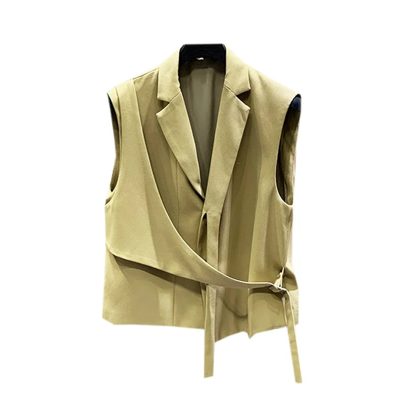 PFHQ 2023 Summer New Fashion Suits For Men's Solid Color Asymmetrical Sleeveless Drawstring Vests Straight Pant Men Tide 21F3413