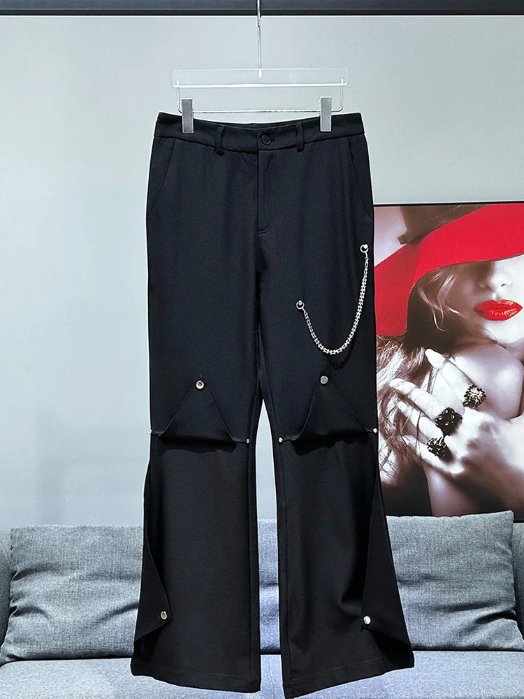PFHQ Men's Metal Chain Decoration Design Trousers Korean Trendy Solid Color Simple Original Summer Male Pants Versatile 21Z4978
