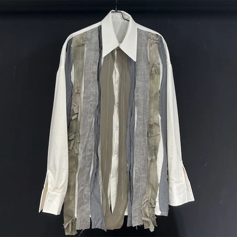 PFHQ Men's Linen Shirts Fashion Summer Twisted Splicing Design Long Sleeved Sun Protection Coat Vintage Creativity Tops 21Z4574