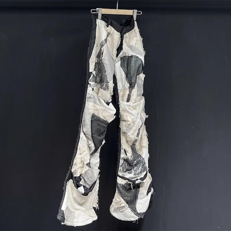 PFHQ Men's Hole Tie Dye Summer Pants Streetwear Straight Splice Random Personality Loose Sports Male Worn Out Trousers 21Z4836