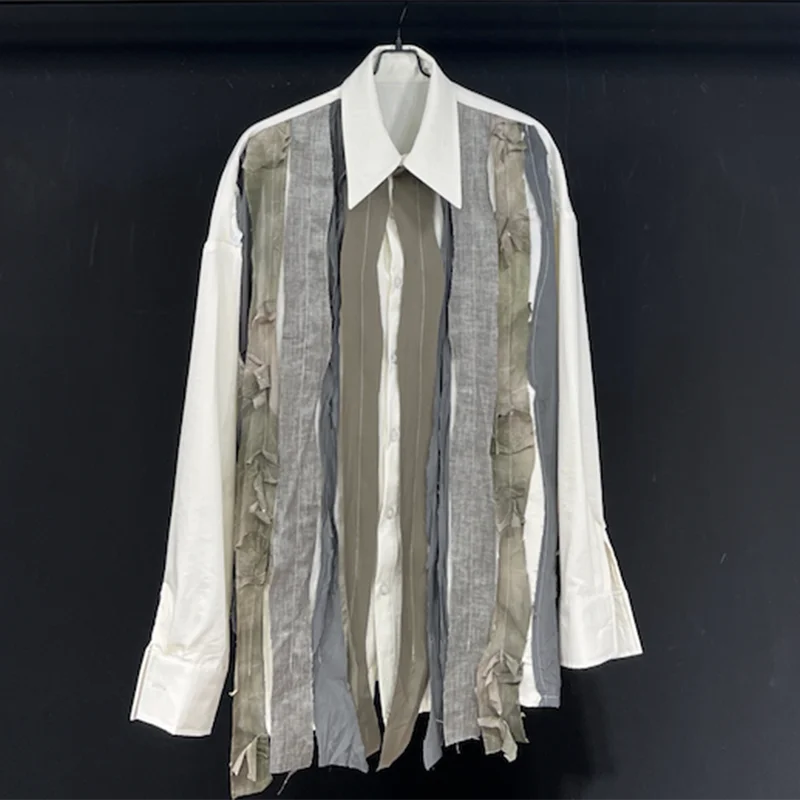 PFHQ Men's Linen Shirts Fashion Summer Twisted Splicing Design Long Sleeved Sun Protection Coat Vintage Creativity Tops 21Z4574