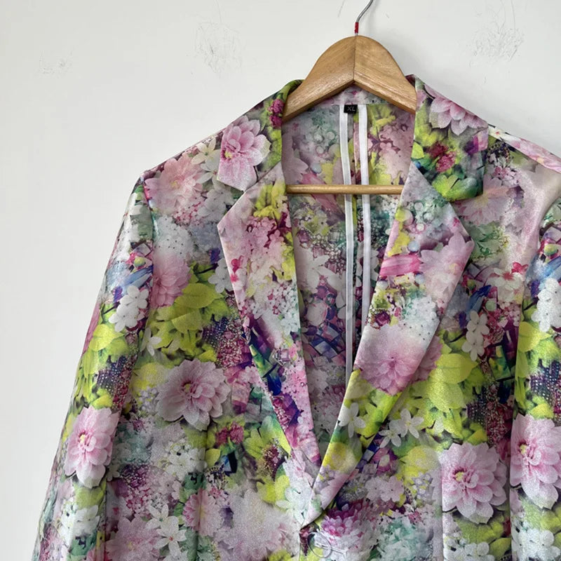 PFHQ Male Oil Painting Organza Suit Jackets Summer Creativity Delicacy Haute Quality Men's Print Art Loose Blazers New 21Z4702