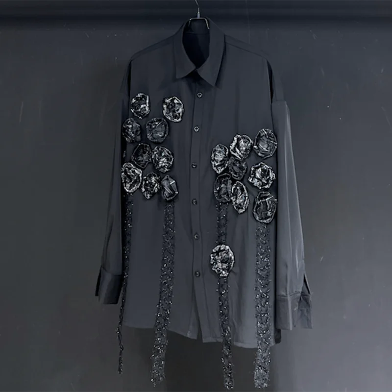 PFHQ Men's Handmade Flowers Shirts Summer Single Breasted Handsome Temperament Advanced Male Lapel Tops Niche Design New 21Z4537