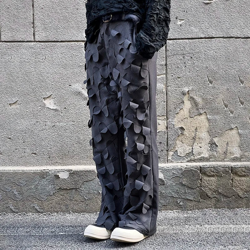 PFHQ Straight Tube Personality Bell-bottoms Vintage Versati Men's Casual Trousers 2023 Spring Elegant Wornout Patched Male Pants