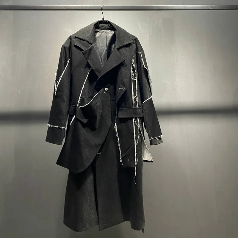 PFHQ 2023 Wornout Edge Color Contrast Men's Long Coat Trench High Quality 2023 Elegant Stylish Jacket Windbreaker Free Shipping