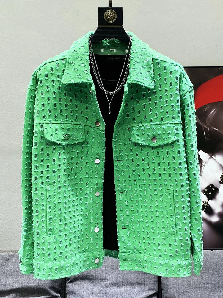 PFHQ Solid Color Sequin Decorate Niche Design Men's Jacket High Quality Street 2023 Summer Loose Original Stylish Coat 21F2276