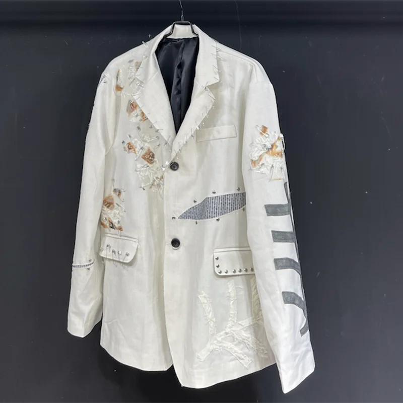 PFHQ Advanced Cool Patch Suit Coat Men's Trendy Handsome Single Breasted Tie Design Patchwork Creativity Blazers Spring 21Z4261