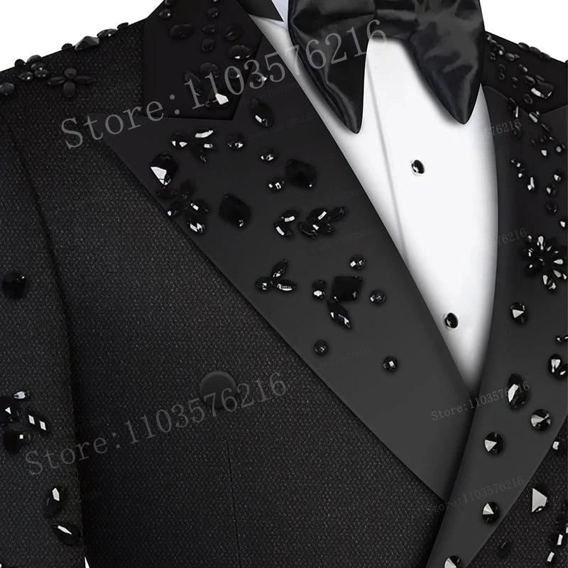 Luxury 3 Pieces Men's Suits Jewel Decoraction Jacket Vest Pants Suit for Party Prom Wedding Groom