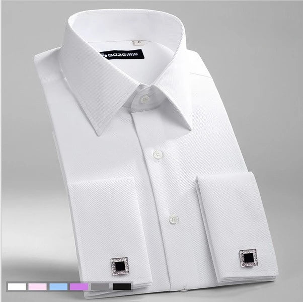 M~6XL Men's French Cuff Dress Shirt 2024New White Long Sleeve Formal Business Buttons Male Shirts Regular Fit Cufflinks Shirt