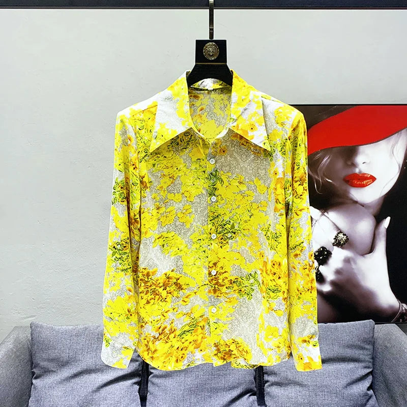 PFHQ 2023 Summer New Fashion Casual Printing Shirts For Men Long Sleeve Single Breasted Loose Men's Blouse Clothing Tide 21F4051