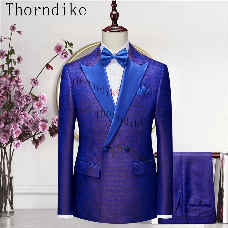 2022 New Arrival( Jacket + Vest + Pants ) Thorndike Men Suits Set Tailor-Made Costume Homme Blue Formal Casual Wedding Groom