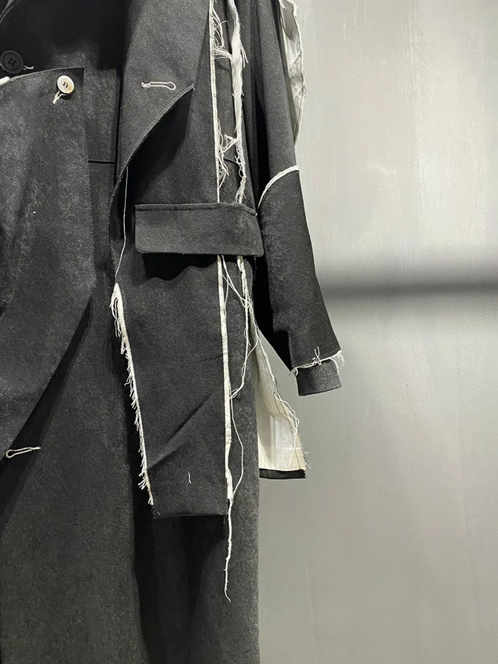 PFHQ 2023 Wornout Edge Color Contrast Men's Long Coat Trench High Quality 2023 Elegant Stylish Jacket Windbreaker Free Shipping