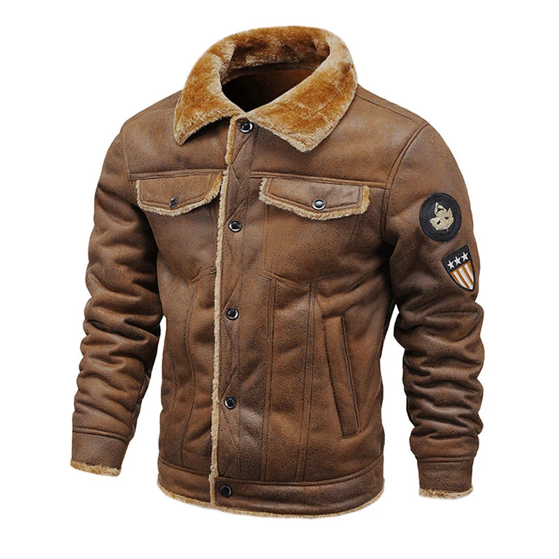 2022 Autumn Winter Thicken Warm Fleece Leather Jacket Coat Men's Shearling Outdoor Casual Motorcycles Bomber Biker