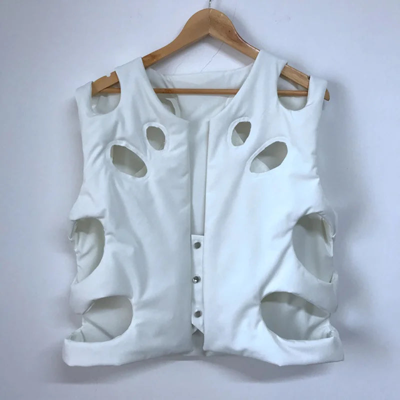 PFHQ Hollow Out Niche Design Elegant High Quality Sleeveless Vest Jacket Coat Original Trendy Streetwear 2024 Waistcoat 21F1840