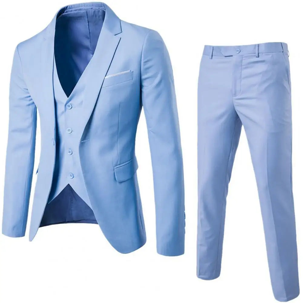 Men’S Suit Slim 3 Piece Suit Business Wedding Party Vest Pants Coat Casual Solid Blazers Coat Jacket Luxury