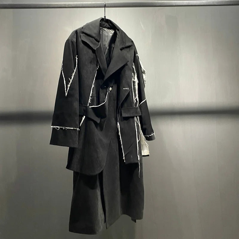 PFHQ 2023 Wornout Edge Color Contrast Men's Long Coat Trench High Quality 2023 Elegant Stylish Jacket Windbreaker Free Shipping