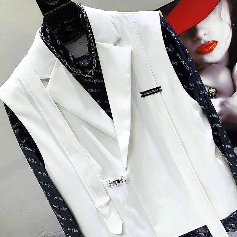 PFHQ 2023 Summer New Fashion Casual Men's 2 Pcs Set Solid V-neck Sleeveless Blazer Vests Straight Pants Sets Men Tide 21F3959
