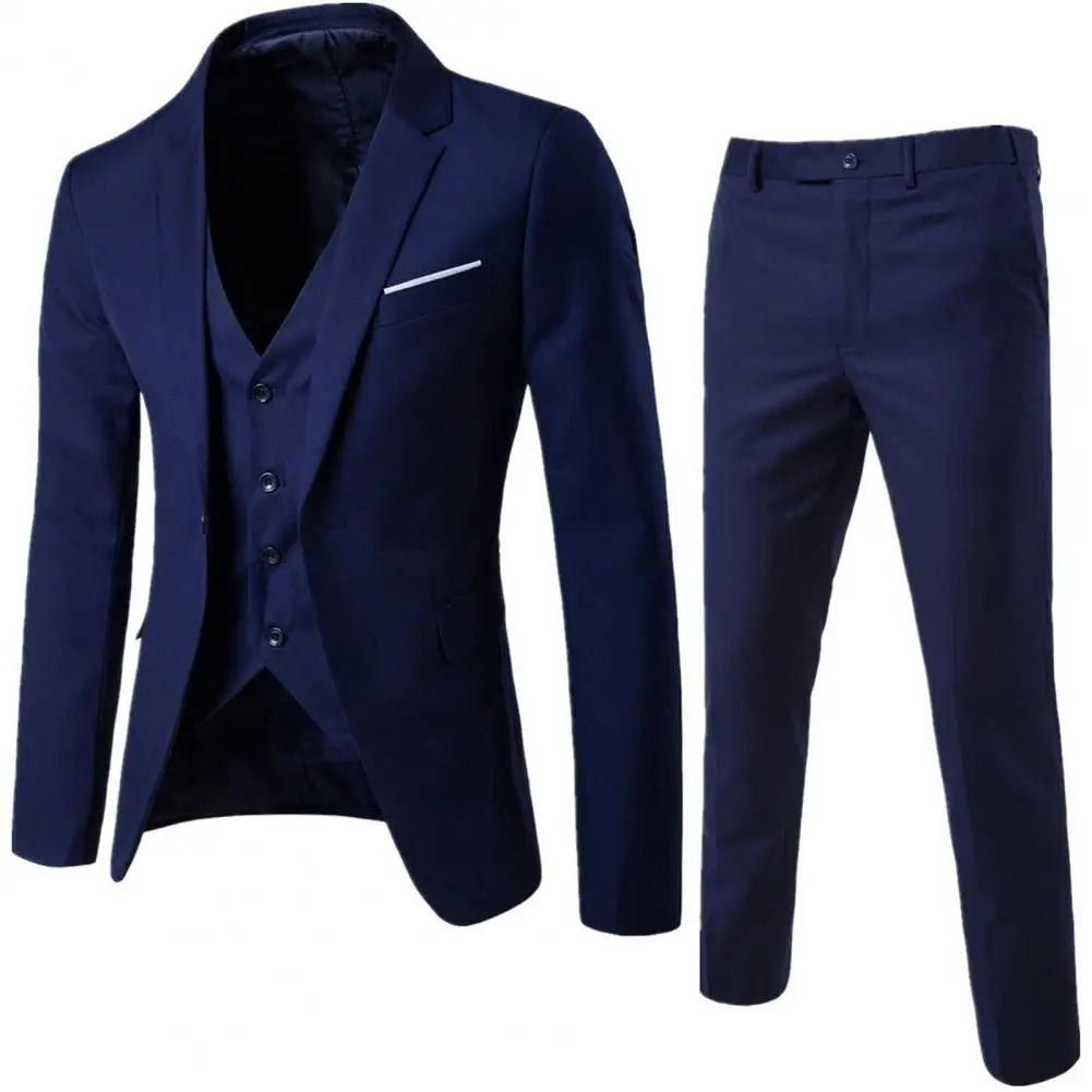 Men’S Suit Slim 3 Piece Suit Business Wedding Party Vest Pants Coat Casual Solid Blazers Coat Jacket Luxury