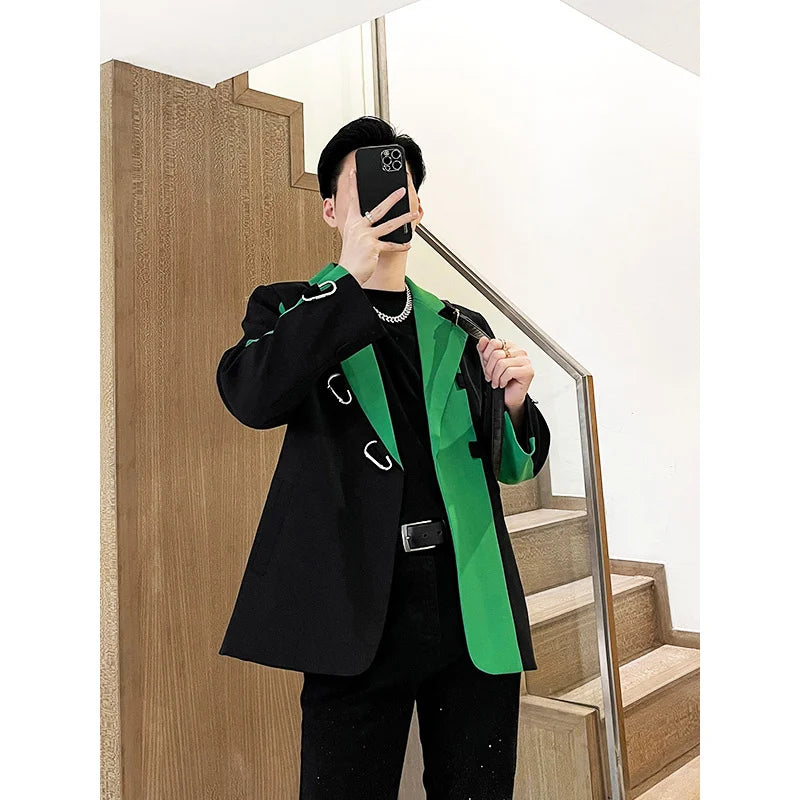 PFHQ Stylish 2023 New Color Contrast Patchwork Design Men's Casual Blazer Coat High Quality Elegant Luxury Trendy Suit Jackets